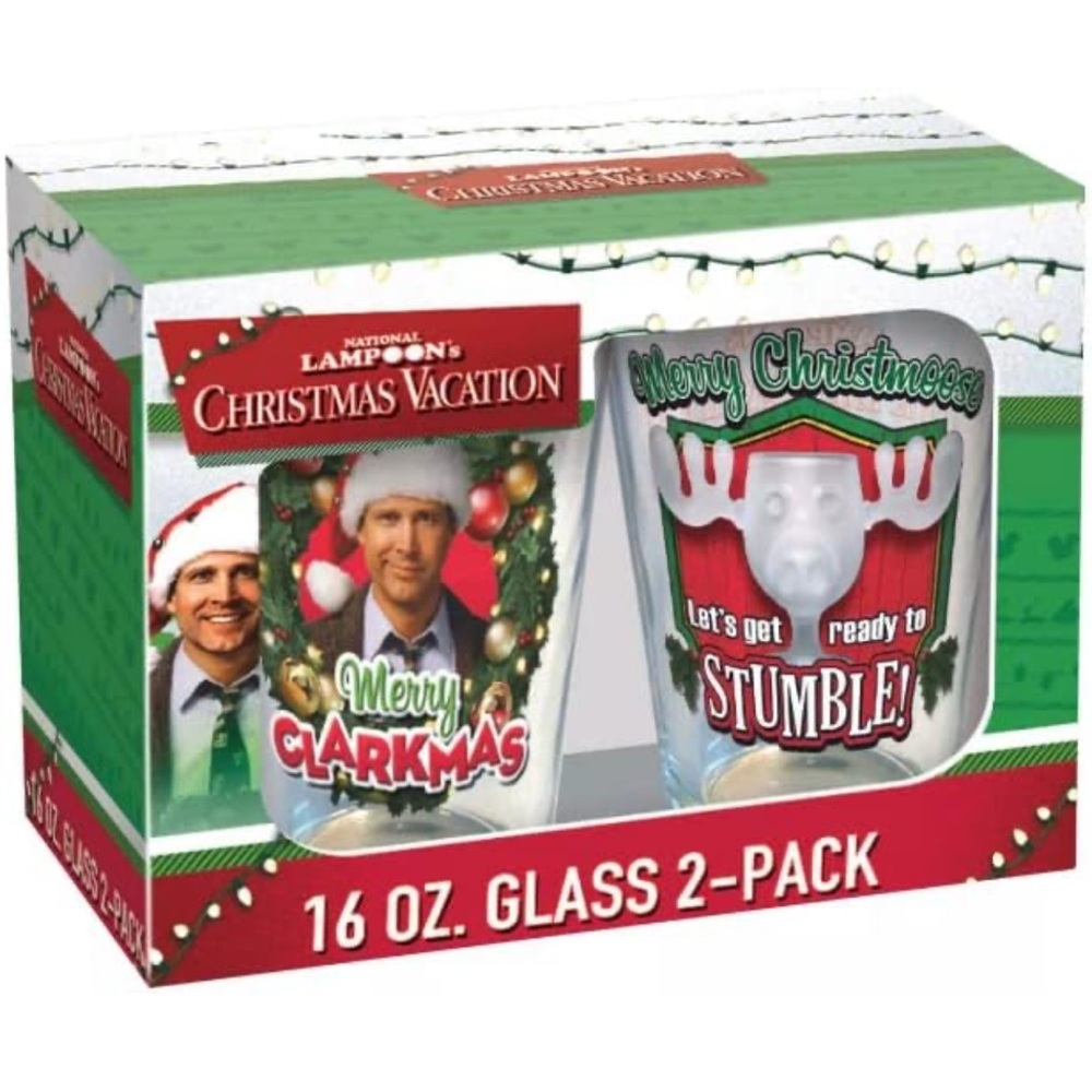 National Lampoon's Christmas Vacation 16 Oz. Glass 2-Pack (Merry Clarkmas) NEW - Picture 2 of 3